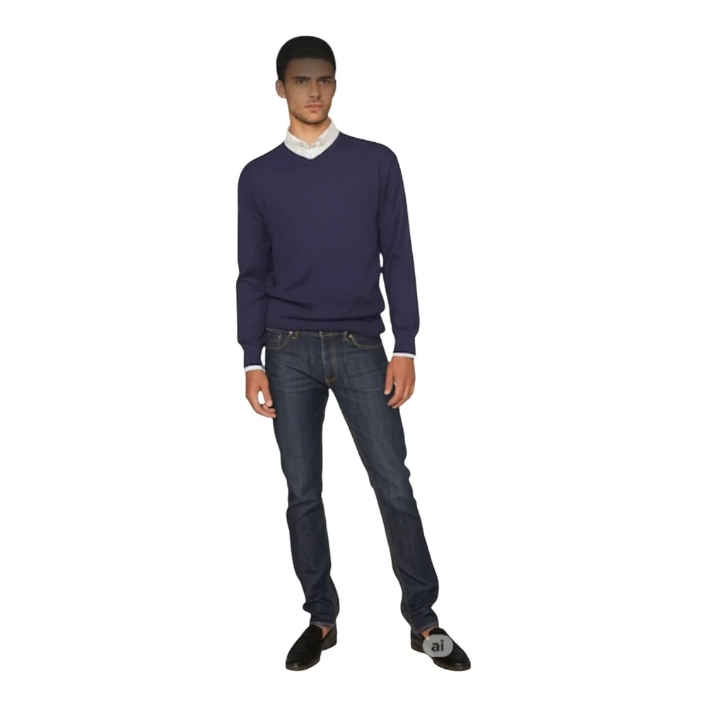 J Crew Sweater Men Size XL Cotton Cashmere Blend Navy Blue LS V-neck Classic